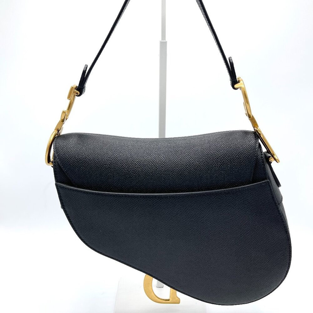 Dior Black Grained GHW Medium Saddle Bag w/ Strap - Picture 3 of 10